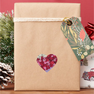 Pegatina En Forma De Corazón Rosas rojas y rosadas con Gypsophila colorida
