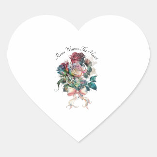 Pegatina En Forma De Corazón Rosas rojas y rosadas con un lazo 