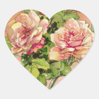 Pegatina En Forma De Corazón Rosas rosadas anticuadas (Pegatinas con forma de c