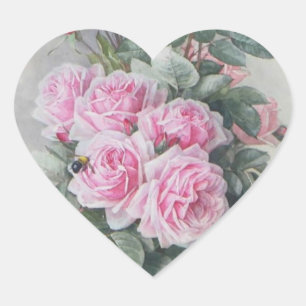 Pegatina En Forma De Corazón Rosas rosadas victorianas antiguas