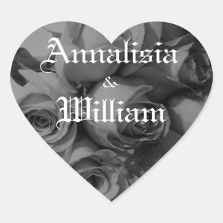 Pegatina En Forma De Corazón "Rose Bouquet In Black & White" (2)
