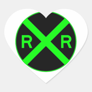 Pegatina En Forma De Corazón Rótulo Neon Green y Black Railroad Crossing