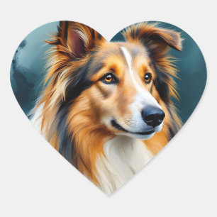 Pegatina En Forma De Corazón Rough Collie Portraits