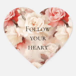 Pegatina En Forma De Corazón Rubor Floral Rosa Bonito Crema