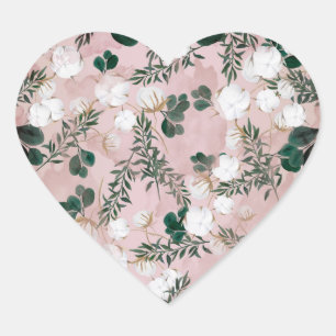 Pegatina En Forma De Corazón Rubor Gris Claro Algodón Floral Vegetación Rústica