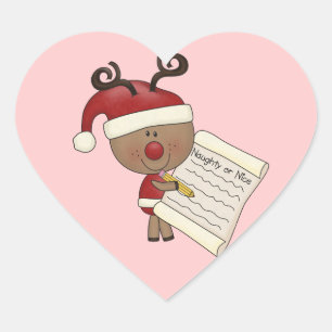 Pegatina En Forma De Corazón Rudy Reindeer Naughty o Nic