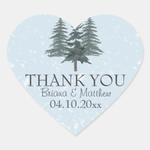 Pegatina En Forma De Corazón Rústico Evergreen Winter Pine Trees Favores De Bod