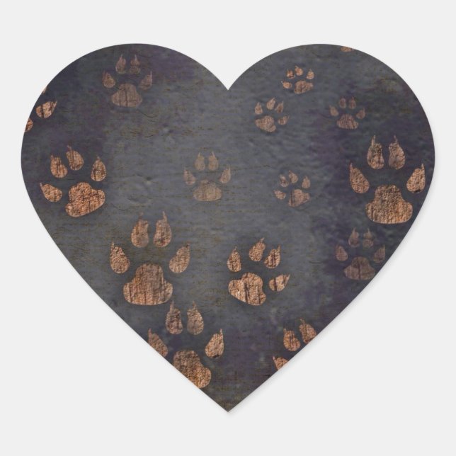 Pegatina En Forma De Corazón Rústico patrón de pata negra (Anverso)