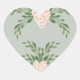 Pegatina En Forma De Corazón Sage Green Floral Watercolor Romántico Boda