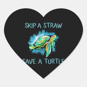 Pegatina En Forma De Corazón Saltar Una Paja Salvar Una Tortuga