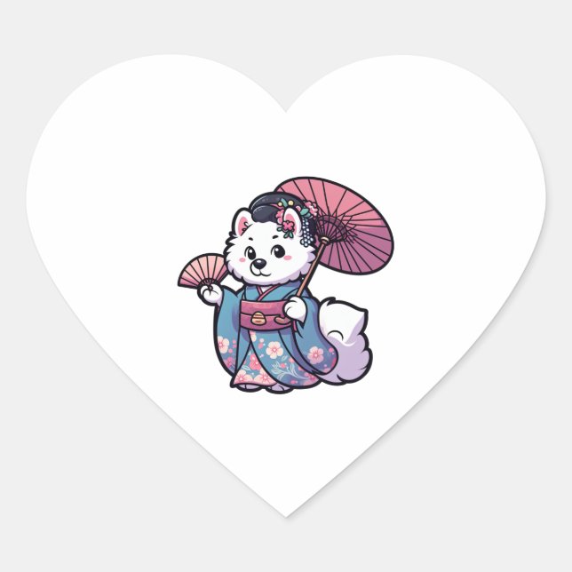 Pegatina En Forma De Corazón Samoyed Dog Kimono (Anverso)