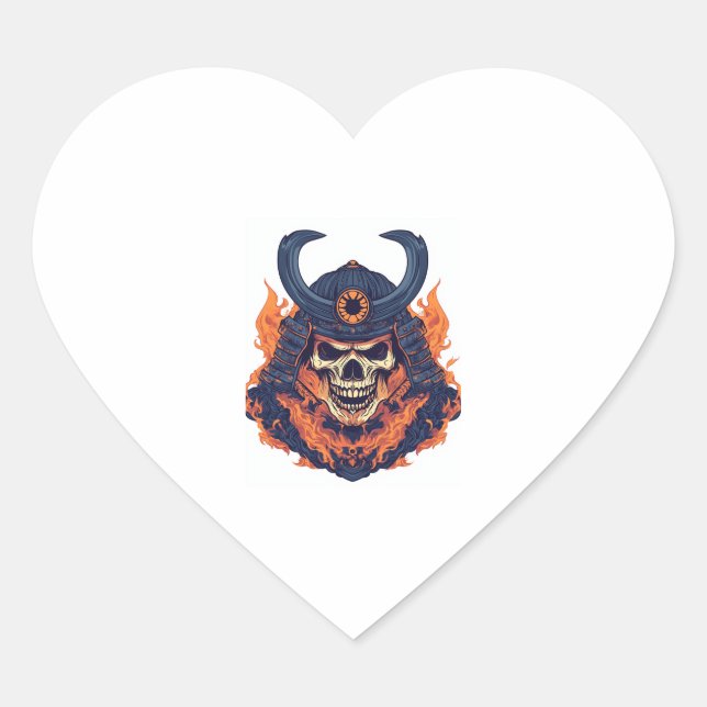 Pegatina En Forma De Corazón Samurai Oni Skull (Anverso)