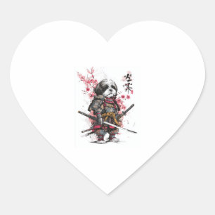 Pegatina En Forma De Corazón Samurai Shih Tzu � perro guerrero épico