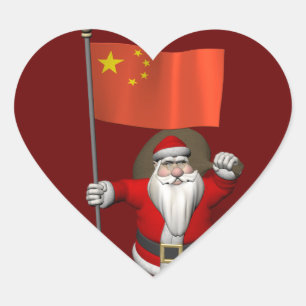 Pegatina En Forma De Corazón Santa Claus Con Bandera De China