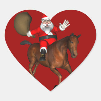 Pegatina En Forma De Corazón Santa Claus montando un caballo marrón