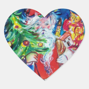 PEGATINA EN FORMA DE CORAZÓN SANTA CON NAVIDAD Y REGALOS
