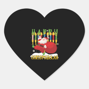 Pegatina En Forma De Corazón Santa Happy Chrismukkah Funny Hanukkah Navidades