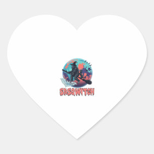 Pegatina En Forma De Corazón Sasqwitch Bigfoot Bruja Escoba Gato Negro Luna Hal