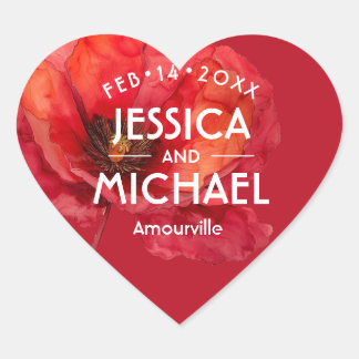 Pegatina En Forma De Corazón Scarlet Petal Elegance