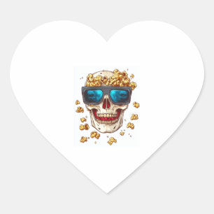 Pegatina En Forma De Corazón Scary Popcorn Skull � Funny Horror Movie Skeleton