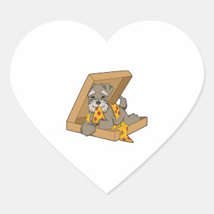 Pegatina En Forma De Corazón Schnauzer Y Pizza En Miniatura