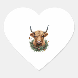 Pegatina En Forma De Corazón Scottish Highland Cow Cattle Hairy Cow Christmas W