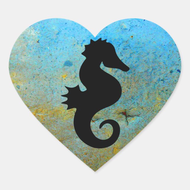 Pegatina En Forma De Corazón Seahorse Silhouette (Anverso)