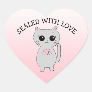Pegatina En Forma De Corazón Sellado con Amor Gatito con Corazón