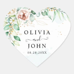 Pegatina En Forma De Corazón Sencilla y elegante vegetación floral geométrica r