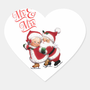 Pegatina En Forma De Corazón Señor y Señora Santa Claus
