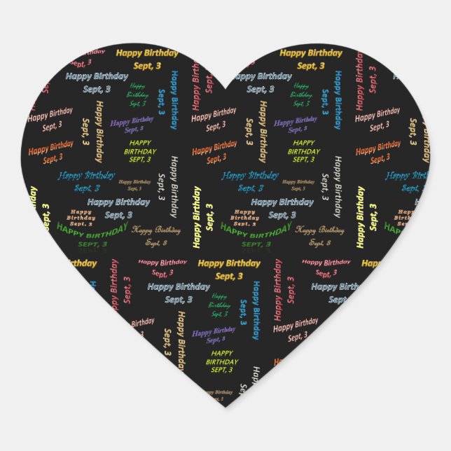 Pegatina En Forma De Corazón Septiembre, 3 Pegatina de cumpleaños (Anverso)