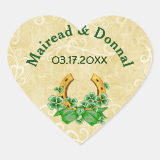 Pegatina En Forma De Corazón Shamrock and Gold Irish Boda
