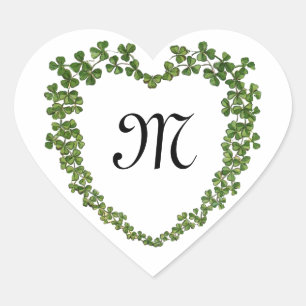 Pegatina En Forma De Corazón SHAMROCK HEART MONOGRAM St Patrick's Day White
