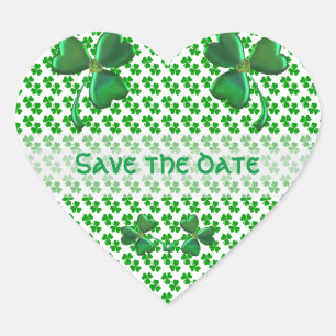 Pegatina En Forma De Corazón Shamrock Personalizado Salven la fecha irlandés