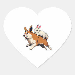 Pegatina En Forma De Corazón Shiba Inu Dog and Rabbit - Jugando juntos diseño