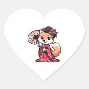 Pegatina En Forma De Corazón Shiba Inu Dog Kimono