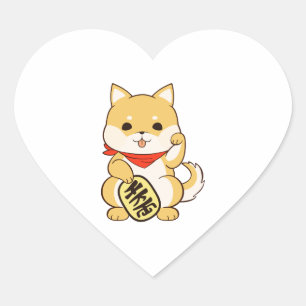 Pegatina En Forma De Corazón Shiba Inu Lucky Cat Pose