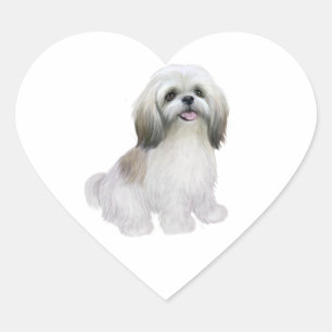 Pegatina En Forma De Corazón Shih Tzu - Blanco con canto gris