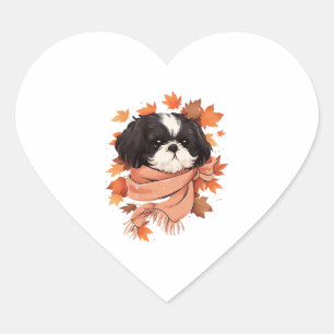Pegatina En Forma De Corazón Shih Tzu Fall Dog otoño deja una copia del día de 