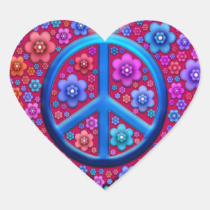 Pegatina En Forma De Corazón Signo de la paz del Hippie