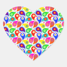 Pegatina En Forma De Corazón Signos de paz Paisleys | Forma cardíaca