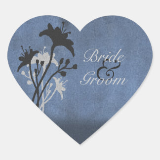 Pegatina En Forma De Corazón Sihouettes Blue Grunge Wildflower