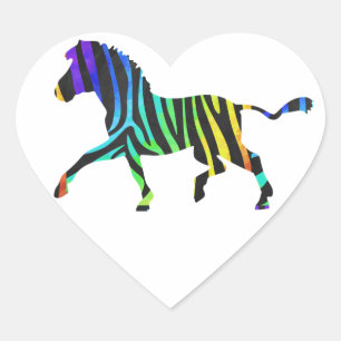 Pegatina En Forma De Corazón Silhouette Zebra Black and Rainbow