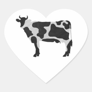Pegatina En Forma De Corazón Silueta blanca y negra de vaca