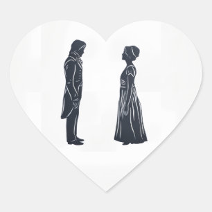 Pegatina En Forma De Corazón Silueta de Darcy y Elizabeth