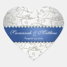 Pegatina En Forma De Corazón Silver Save the Date Royal Blue Boda Seal