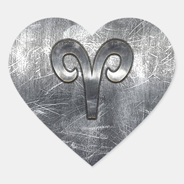 Pegatina En Forma De Corazón Símbolo Aries Zodiac estilo industrial (Anverso)