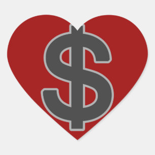 Pegatina En Forma De Corazón símbolo de dinero gráfico de b&w