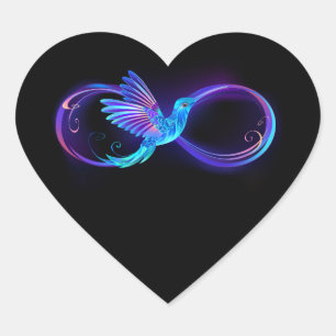Pegatina En Forma De Corazón Símbolo de infinito neón con colibrí brillante