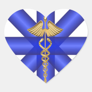 Pegatina En Forma De Corazón Símbolo EMT de Blue Lines / Gold Caduceus